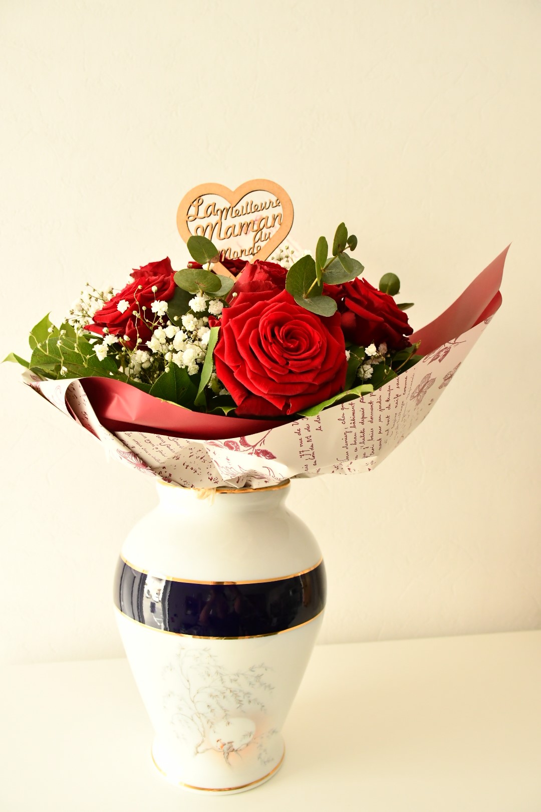 Bouquet de fleurs avec pic "La Meilleure Maman Au Monde"